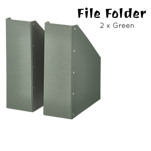2 x Green Office File Organiser Grey Magazine Holder Paper Storage Box Folder