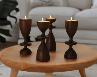 Natural Wood Candle Holder Home Decor 4-Piece Set