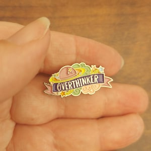 Overthinker pin badge, brass, enamel pin, gifts for overthinkers, gifts for her, gifts for him, gifts for them, funny gifts, little gifts