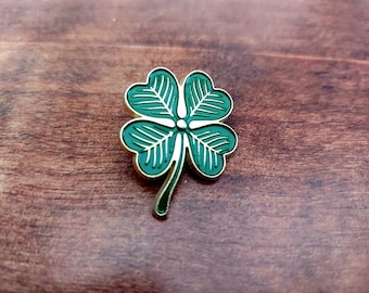 Four Leaf Clover Pin: Enamel Shamrock Lapel Badge
