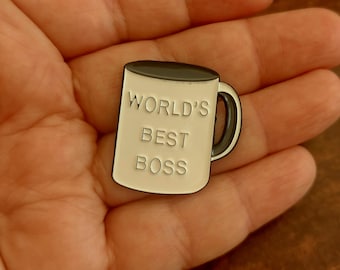World's Boss Mug Enamel Pin, Funny Award Gift for Boss