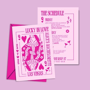 Lucky in Love - Itinerário de despedida de solteira em Las Vegas - Itinerário de fim de semana de despedida de solteira Lucky in Love - Modelo editável Canva - Download instantâneo