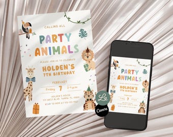 Calling All Party Animals Birthday Invitation Safari Birthday Minimal Party Animal Neutral Invite Canva Editable Template Instant Download