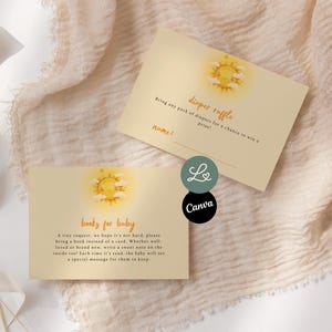 A Little Ray of Sunshine Baby Shower Cards Here Comes the Son Diaper Raffle Sunshine Gender Neutral Books for Baby Canva Editable Template