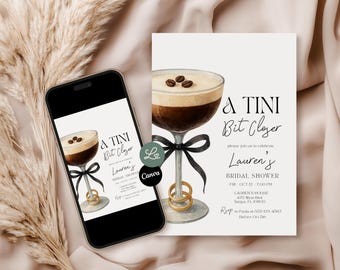A Tini Bit Closer Bridal Shower Invitation Espresso Martini Coquette Bow Cocktails Bridal Invite Canva Editable Template Instant Download