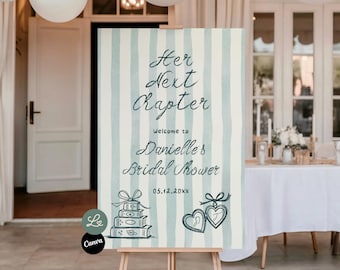 Her Next Chapter Bridal Shower Welcome Sign Book Shower New Chapter Begins Whimsical Handdrawn Sign Canva Editable Template Instant Download