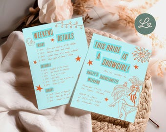 This Bride is a Showgirl Bachelorette Invitation Show Girl Las Vegas Bach Weekend Itinerary Invite Canva Editable Template Instant Download