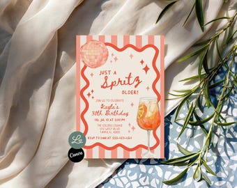 Zaproszenie na urodziny Just a Spritz Senior Aperol Spritz 30 Urodziny Pomarańczowo-cytrusowe Letnie Zaproszenie na Imprezę Canva Edytowalny Szablon Do Natychmiastowego Pobrania