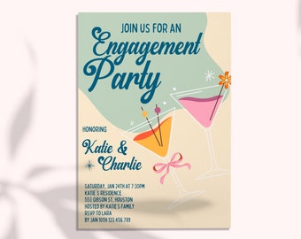 Engagement Party Invitation Hand Drawn Wedding Invite Template Vintage Wedding Engagement Party Canva Editable Template Instant Download