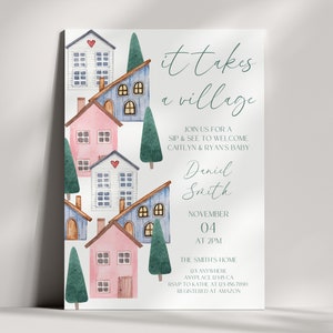 It Takes A Village Baby Shower Invito It Takes A Village Biglietto d'invito Baby Shower Invitation Modello modificabile Canva Download immediato