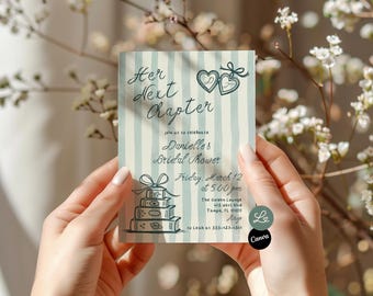 Her Next Chapter Bridal Shower Invitation Book Shower New Chapter Begins Whimsical Handdrawn Invite Canva Editable Template Instant Download