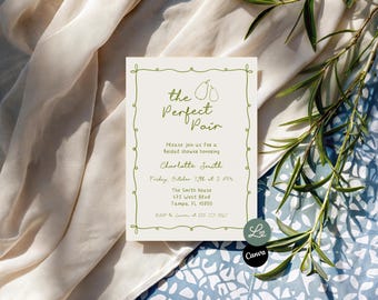The Perfect Pair Bridal Shower Invitation A Perfect Pear Whimsical Handdrawn Green Bridal Invite Canva Editable Template Instant Download