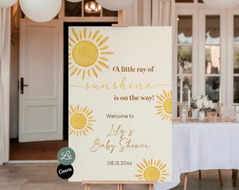 A Little Ray of Sunshine Baby Shower Welcome Sign Sunshine Gender Neutral Sun Son Baby Shower Sign Canva Editable Template Instant Download