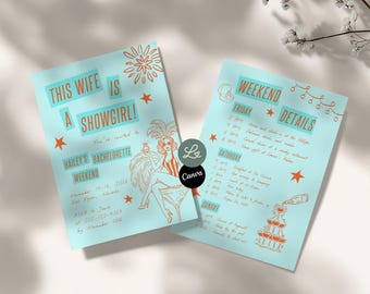 This Wife is a Showgirl Bachelorette Invitation Show Girl Las Vegas Bach Weekend Itinerary Invite Canva Editable Template Instant Download