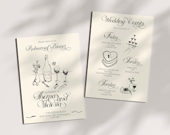 Illustrated Champagne Wedding Invitation Template Dinner Party Invitation Wedding Rehearsal Invite Canva Editable Template Instant Download