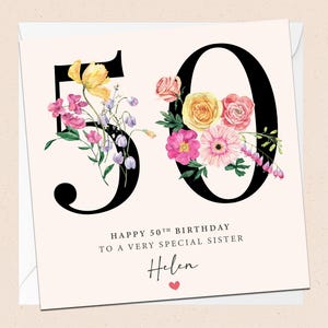 Personalised 50th Birthday Sister Card - 50th - Sister Birthday - Custom Name - Special Sister - Fiftieth Birthday Sister