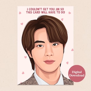 Jin imprimable de carte de voeux BTS - téléchargement numérique - carte d'anniversaire K-Pop - téléchargement immédiat - carte de Noël