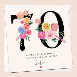 Cartão personalizado para irmã de 70º aniversário - 70º - Aniversário da irmã - Nome personalizado - Irmã especial - Irmã de septuagésimo aniversário