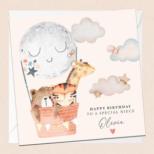 Carte d'anniversaire nièce - carte nièce personnalisée - aventure en ballon animal mignon - carte de voeux - anniversaire nièce - spécial nièce