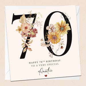 Happy 70th Birthday Auntie - Geburtstagskarte - Tante - Tante - 70er Geburtstag - Geburtstagskarte - Tante Geburtstag - Floral - Blumen - Seventy