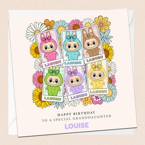 Carte de voeux Labubu - petite-fille - carte d'anniversaire personnalisée - joyeux anniversaire - spéciale petite-fille - carte d'anniversaire - poupées Labubu
