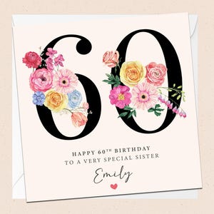 Carte personnalisée 60e anniversaire soeur - 60e anniversaire soeur - prénom personnalisé - soeur spéciale - soixantième anniversaire soeur