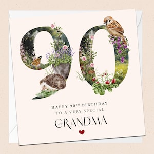 Happy 90th Birthday Grandma - Geburtstagskarte - Oma - Gran - 90er Geburtstag - Geburtstagskarte - Gartenarbeit - Floral - Blumen - Ninety - 90