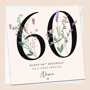 Buon 60° compleanno nonna - Biglietto di auguri - 60° compleanno nonna - Biglietto di auguri - Compleanno nonna - Floreale - Fiori - Sessanta - 60