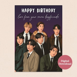 Afdrukbare BTS-wenskaart - digitale download - K-Pop-verjaardagskaart - direct downloaden