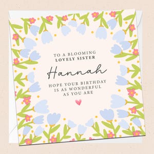Carte d'anniversaire personnalisée soeur - Floral - anniversaire soeur - nom personnalisé - soeur spéciale - carte d'anniversaire soeur - merveilleuse soeur