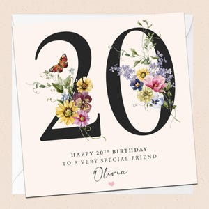 Cartão personalizado para amigo de 20º aniversário - 20º - Amigo especial - Aniversário - Nome personalizado - Amigo maravilhoso - Amigo de 20º aniversário