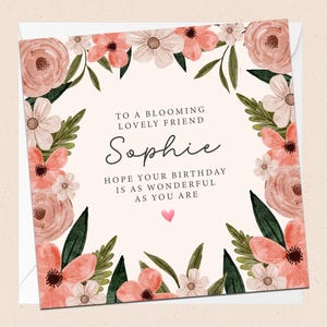 Feliz cumpleaños a una querida amiga - Tarjeta de cumpleaños personalizada - Flores - Floral - Para ella - Tarjeta de felicitación