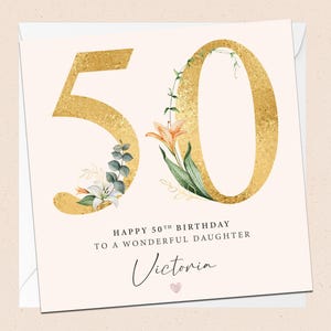 Carte personnalisée 50e anniversaire fille - 50e - fille - anniversaire - nom personnalisé - spécial fille - cinquantième anniversaire fille