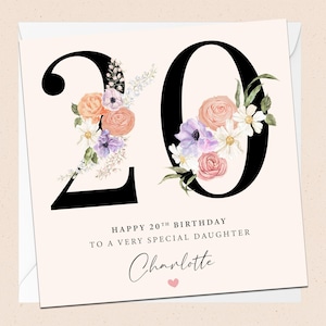 Cartão personalizado para filha de 20 anos - 20º aniversário - Filha - Aniversário - Nome personalizado - Filha especial - Filha de 20 anos