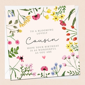 Feliz cumpleaños a una prima encantadora - Tarjeta de cumpleaños - Flores - Floral - Tarjeta de felicitación - Tarjeta de cumpleaños para prima