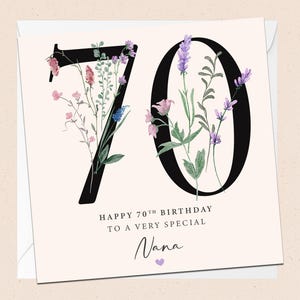 Buon 70° compleanno, nonna - Biglietto di auguri - Nonna - 70° compleanno - Biglietto di auguri - Compleanno della nonna - Floreale - Fiori - Settanta