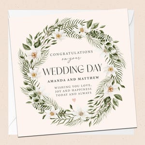 Carte de voeux personnalisée pour le jour du mariage - Félicitations - Noms personnalisés - Carte de mariage - Le jour de votre mariage - Couple spécial - Jeunes mariés