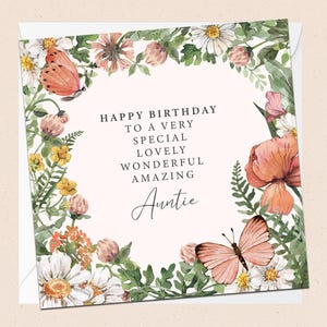 Feliz cumpleaños a una tía increíble - Tarjeta de cumpleaños - Para ella - Tía - Tía - Floral - Maravillosa - Encantadora - Hermosa - Tía especial