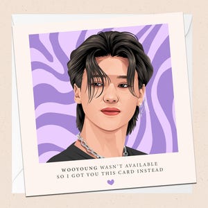 Carte de voeux Wooyoung de ATEEZ - avec enveloppe - carte d'anniversaire K-Pop - carte de Noël - vacances - félicitations - toute occasion