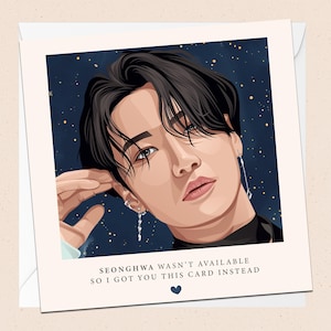 Seonghwa de ATEEZ Carte de voeux - Avec enveloppe - Carte d'anniversaire K-Pop - Carte de Noël - Vacances - Félicitations - Toute occasion