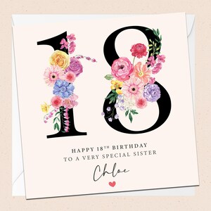 Biglietto di auguri personalizzato per il 18° compleanno della sorella - 18° compleanno della sorella - Nome personalizzato - Sorella speciale - Diciottesimo compleanno della sorella