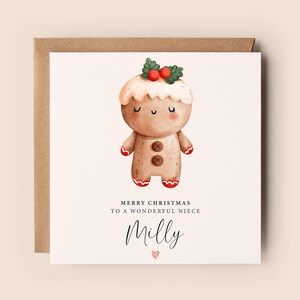 Biglietto di Natale speciale per nipote - Biglietto di Natale carino - Personalizzato - Biglietto di auguri - Personalizzato - Nome personalizzato - Pan di zenzero carino - Nipote