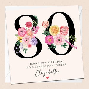 Tarjeta personalizada para el 80.º cumpleaños de tu hermana - 80.º cumpleaños - Nombre personalizado - Hermana especial - Hermana en su octogésimo cumpleaños