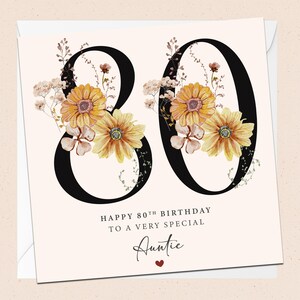 Happy 80th Birthday Auntie - Geburtstagskarte - Tante - Tante - 80er Geburtstag - Geburtstagskarte - Tante Geburtstag - Floral - Blumen - Achtzig