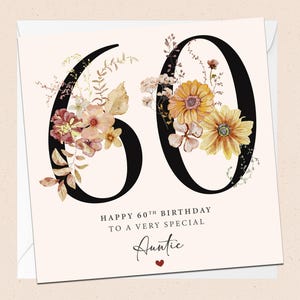 Joyeux 60e anniversaire tante - carte d'anniversaire - tante - tante - 60e anniversaire - carte d'anniversaire tante - anniversaire tante - floral - fleurs - soixante