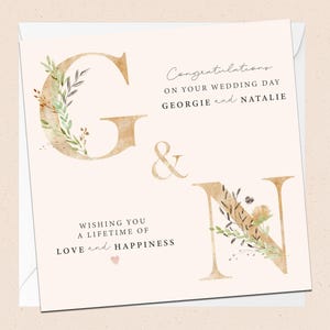 Carte de voeux personnalisée pour le jour du mariage - Félicitations - Noms personnalisés - Carte de mariage - Le jour de votre mariage - Couple spécial - Jeunes mariés