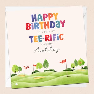 Feliz cumpleaños a un primo te-rífico - Tarjeta de cumpleaños - Compañero - Para él - Para ella - Golf - Tarjeta de felicitación - Cumpleaños de primo - Fanático del golf