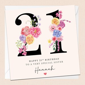 Biglietto personalizzato per il 21° compleanno della sorella - 21° compleanno della sorella - Nome personalizzato - Sorella speciale - Ventunesimo compleanno della sorella