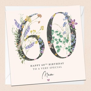 Feliz 60 cumpleaños, mamá - Tarjeta de cumpleaños - Mamá especial - 60 cumpleaños - Tarjeta de cumpleaños para madre - Cumpleaños de mamá - Floral - Flores - Sesenta