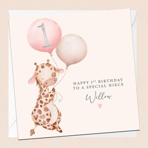 Biglietto personalizzato per il 1° compleanno della nipote - Bambina - Nipote speciale - Primo compleanno - Giraffa carina - Nome personalizzato - 1° compleanno della nipote